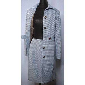 Vintage Larry Levine Suit Womens 10 Jacket Skirt Blue Houndstooth Pattern
